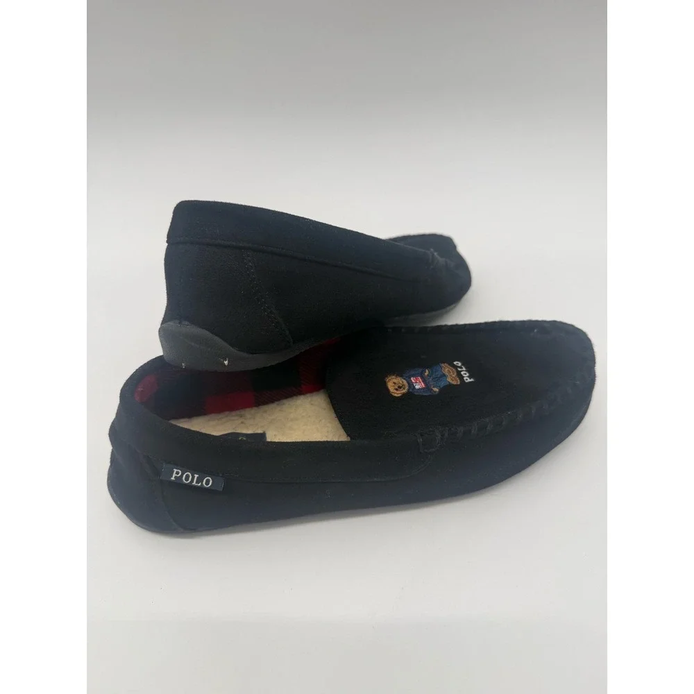 Polo Ralph Lauren Declan Bear Slippers Mens 11 Suede Moccasin Plaid Lined House